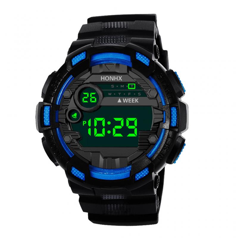 Accessoires de vélo LED Montre Numérique De Luxe hommes Sports de Plein Air Grand Cadran Montre De Sport Électronique Montre Mouvement Bracelet En Résine: Blue 01