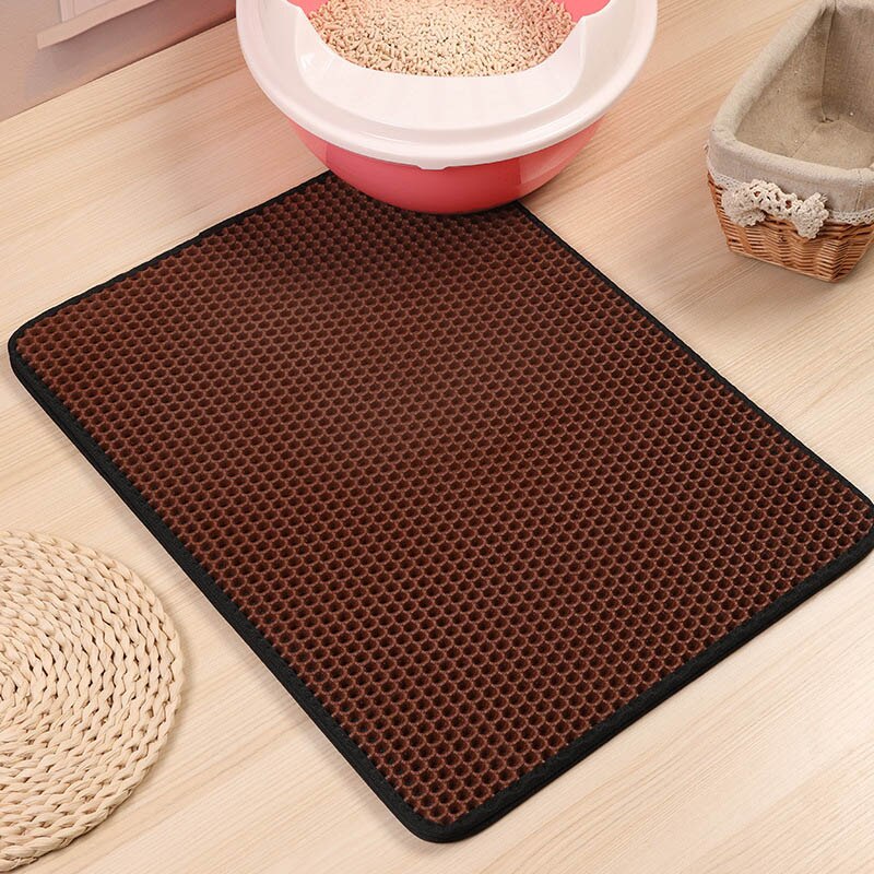 Vandtæt kattesandsmåtte sengehus foldbar eva dobbeltlags kattemåtte bund skridsikker måttelag kæledyrsaffaldsmåtte: Brun / 30 x 30cm