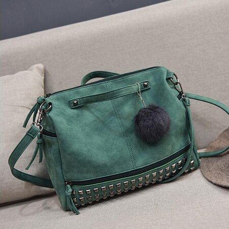 Sacs à main en cuir Nubuck Vintage pour femmes, sacoches à rivets plus grands, sac à bandoulière pour moto: green