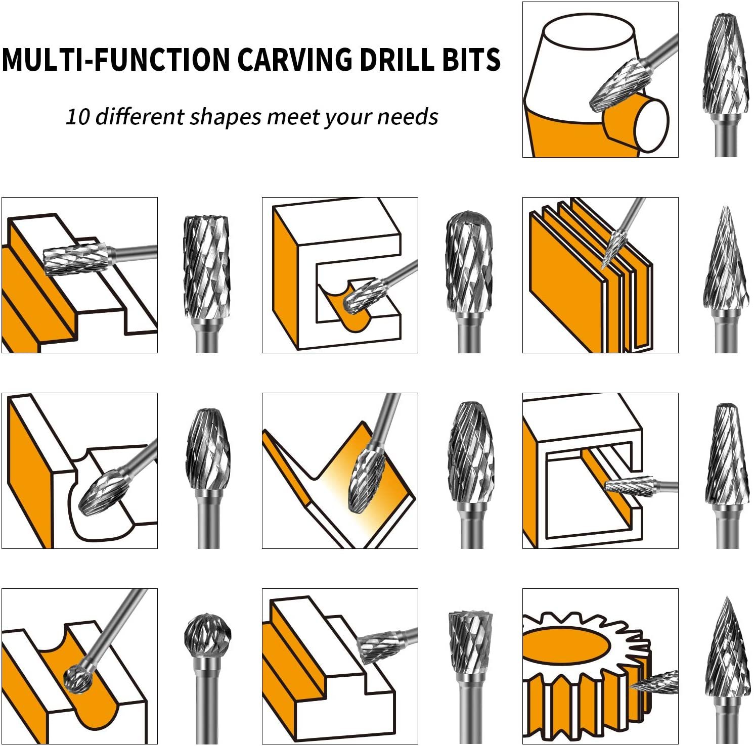 3mm Shank Cutter Tungsten Carbide Milling Cutter Bit Rotary Tool Burr Double Single Cut for Metal Wood Plastic Stone Grinding