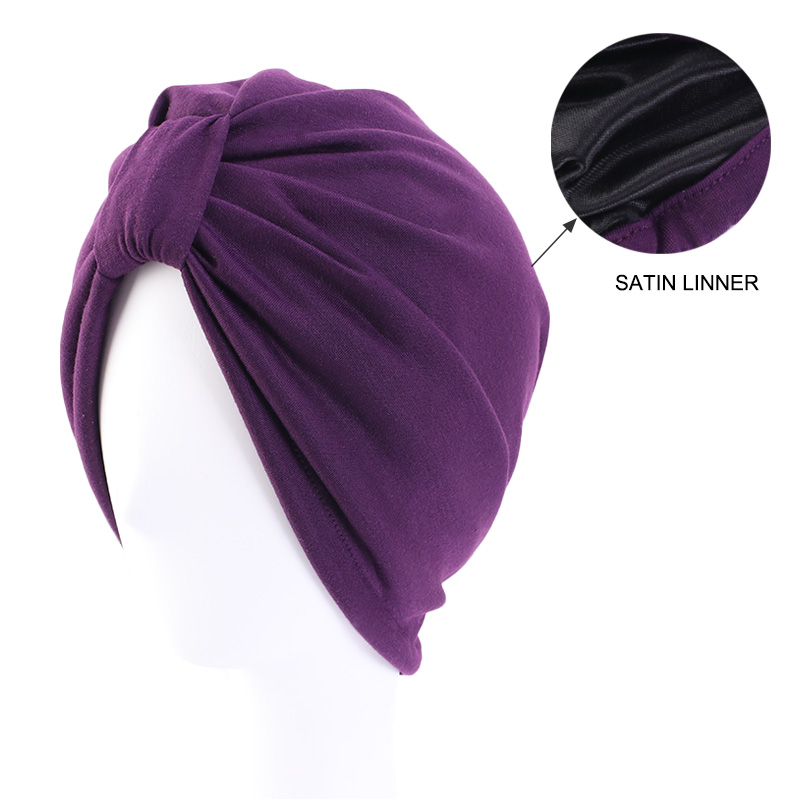 Chapeau turban musulman pour femme, hijab musulman, casquette de chimio contre le cancer, perte de cheveux islamique, écharpe de tête, doublure en satin, casquette arabe,: Violet