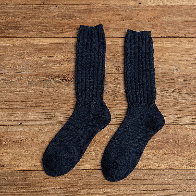 Harajuku Woollen Women Socks Soft Cotton Women Socks Solid Color High Tube Socks For Girls Winter Cute Thick Pile of Socks Lady: navy
