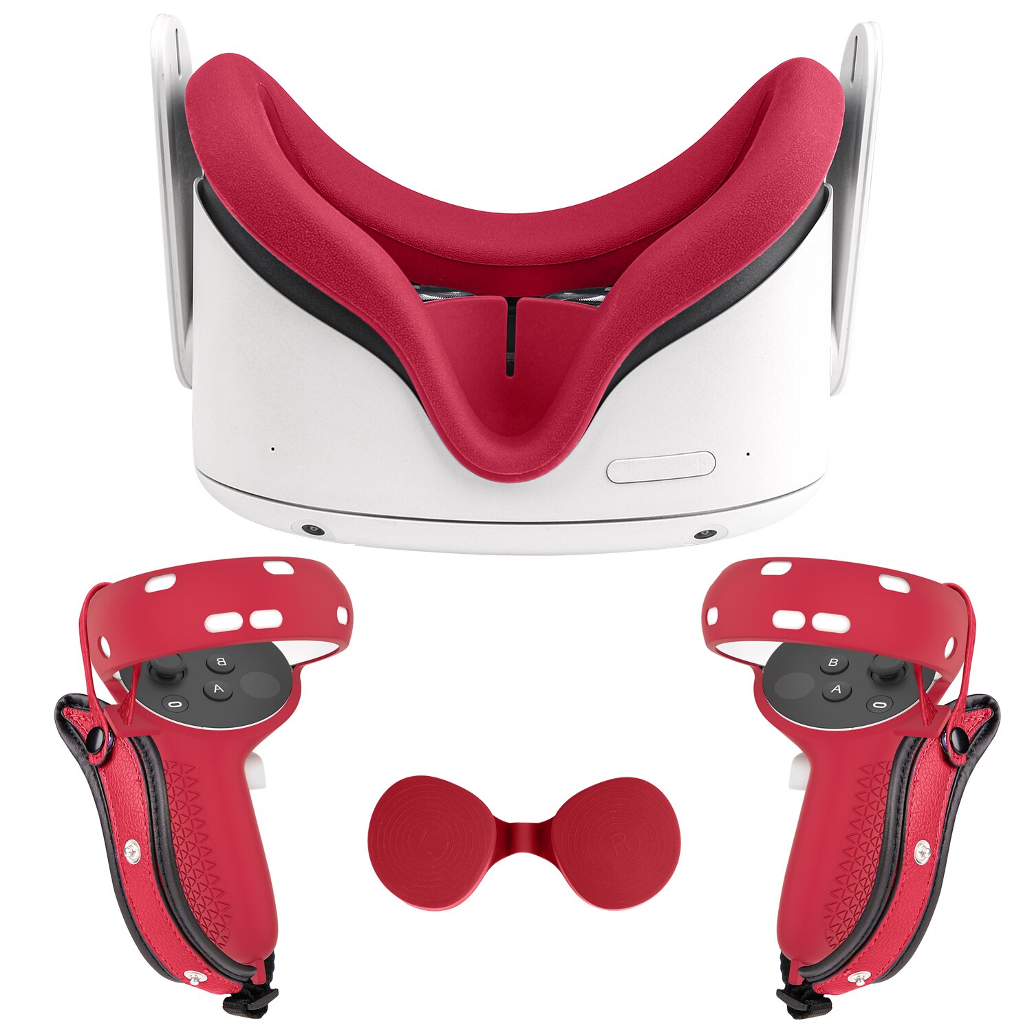 3 In 1 Voor Oculus Quest 2 Vr Accessoires Lederen Controller Handvat Mouw Grip Cover Lens Gezicht Eye Cover Pads voor Oculus Quest2: red