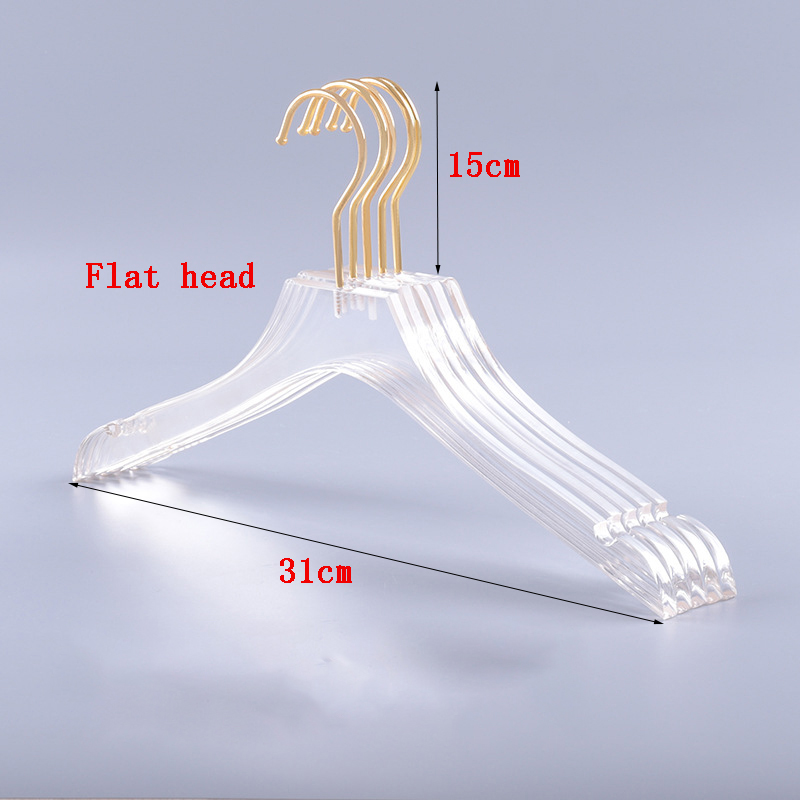 Clear Acrylic Clothes Hanger with Gold Hook, Transparent Shirts Dress Hanger with Notches for Lady Kids 5 Pcs: BA1020