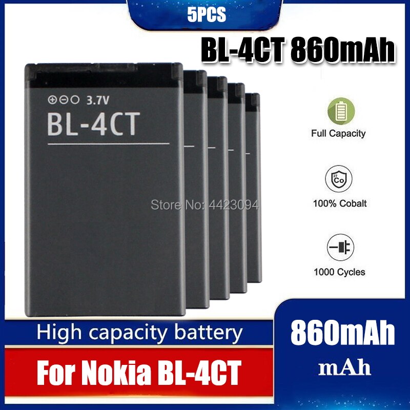 860mAh Batterie BL-4CT BL4CT BL 4CT Pour Nokia 5310 6700S X3 X3-00 7230 7310C 5630 2720 2720A 7210C 6600F Batterie: 5pcs