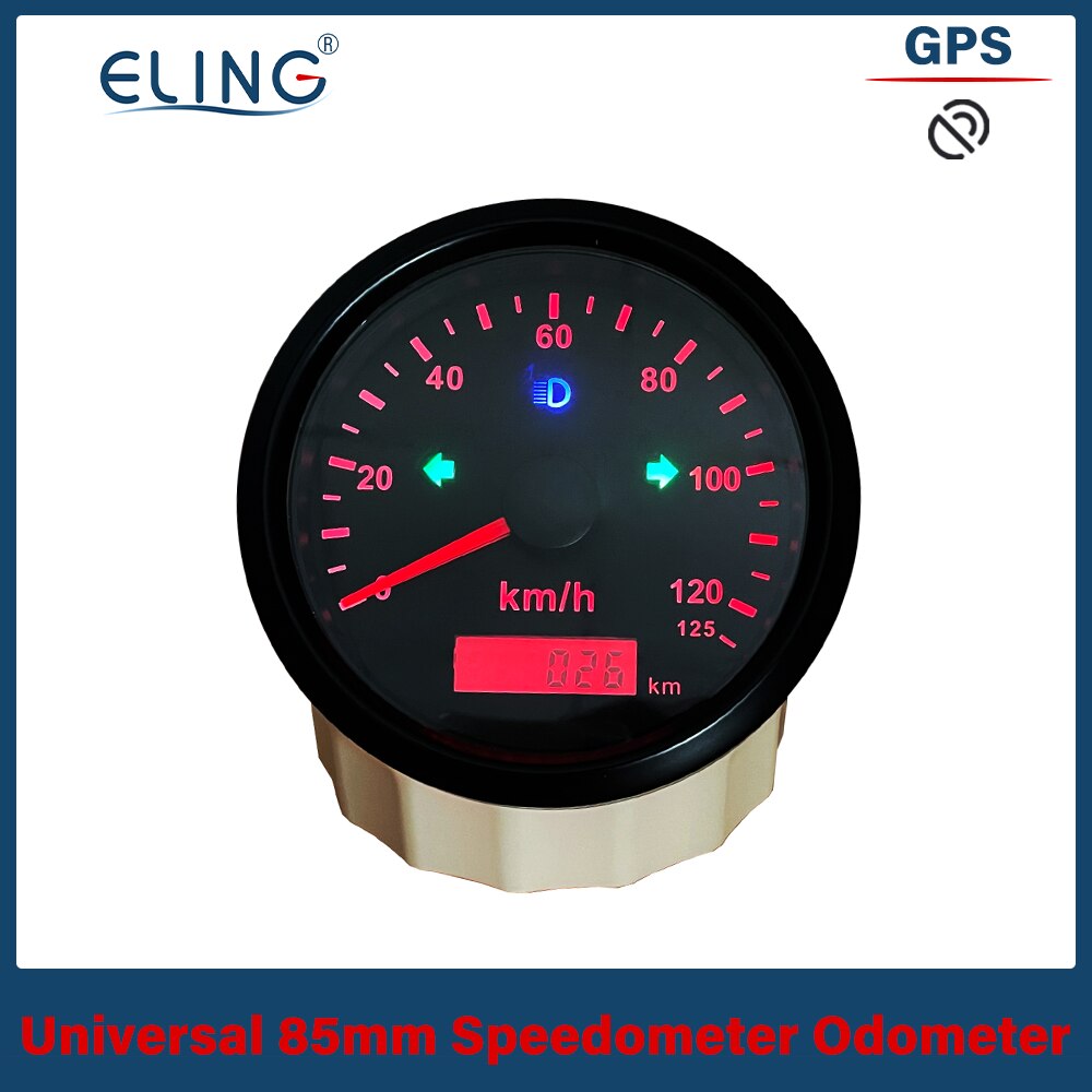 ELING Universal 85mm GPS Speedometer 0-125/160/200 km/h(MPH) Over Speed Alarm Left Right High Beam with Red Yellow Backlight
