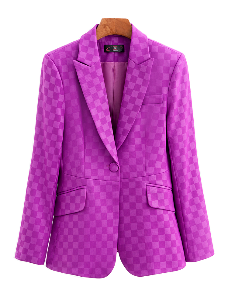 Dame formel blazer sort grøn lilla tern kontor dame forretningstøj arbejdsjakke dame langærmet slank frakke: Xl / Brun