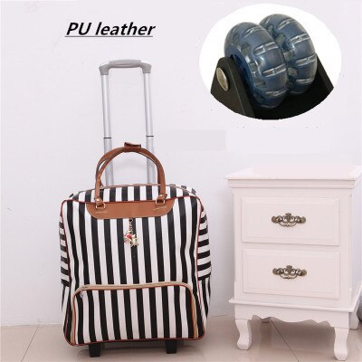 Vrouwen Reizen Bagage Koffer Bag, Cabine Waterdichte Oxford doek Rolling trolley, PU lederen Handbagage wielen Dragboxes: PU leather stripe / 20"