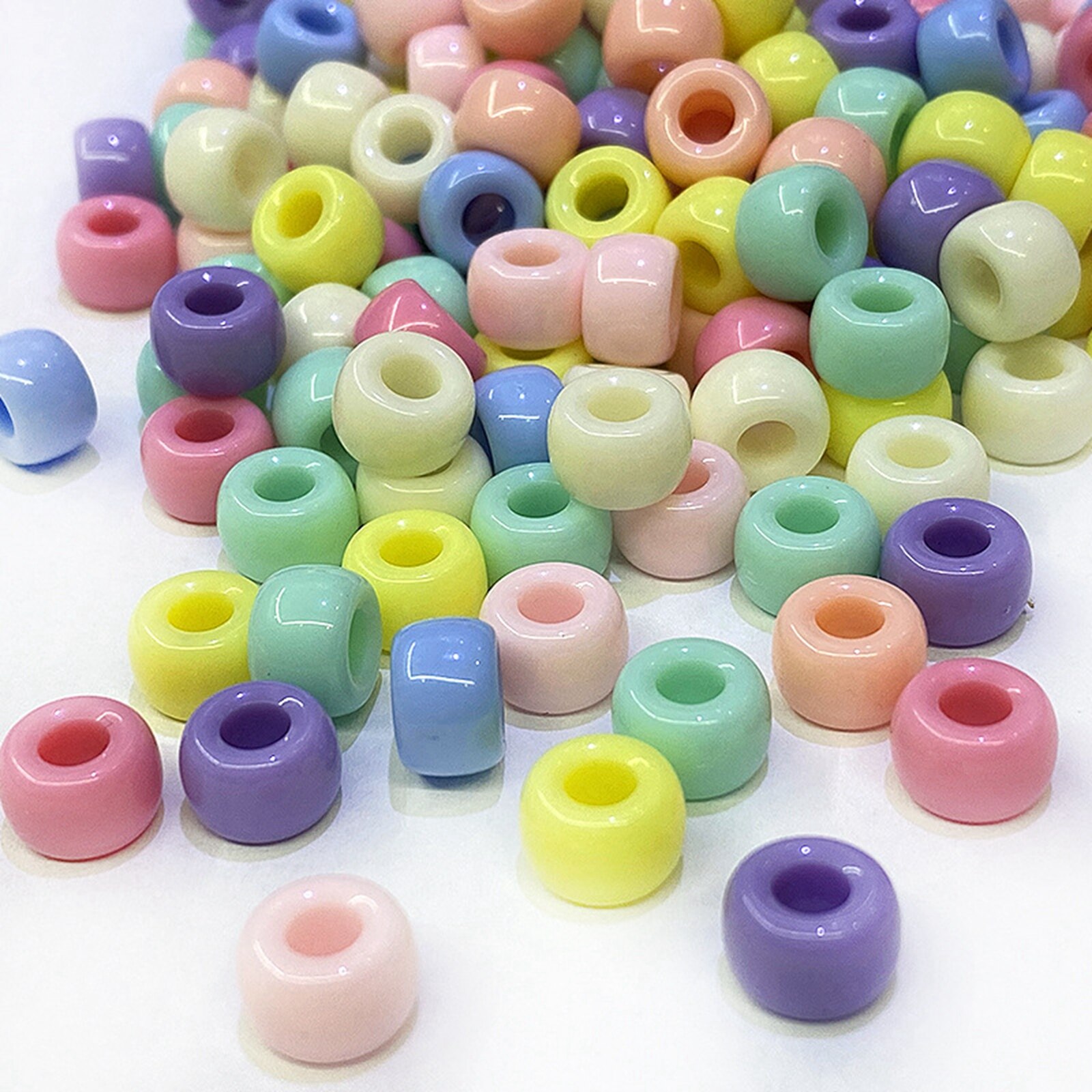 200 Mixed Color Acrylic Barrel Pony Beads 9X6mm Various Style Kids Craft Kandi: NO 49 Mixed Pastel
