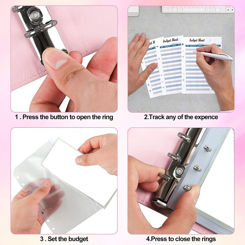 A6 PU Leather Binder Cover with Binder Pockets, Expense Budget Sheets and Labels for Budget Organizer Envelopes