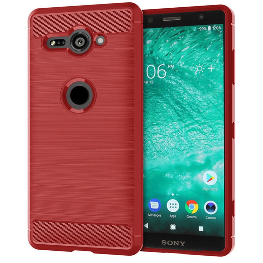 Para sony xperia xz2 estojo compacto luxo pele de fibra carbono capa silicone macio completo para sony xz2compact h8314 h8324 casos telefone: Sony XZ2 / red