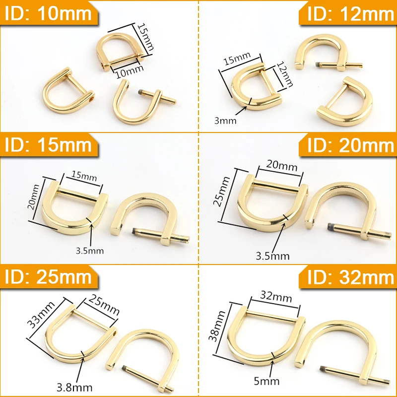 2pcs Metal D Ring Detachable Dee Rins Buckle Removable Shackle Clasp for Leather Craft Bag Strap Parts Pet Collar Accessories