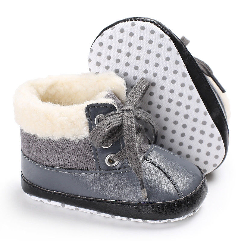 Infant Toddler Shoes Baby Boy Ankle Snow Boots Crib Shoes Anti-slip Sneakers 0-18M: Gray / 12