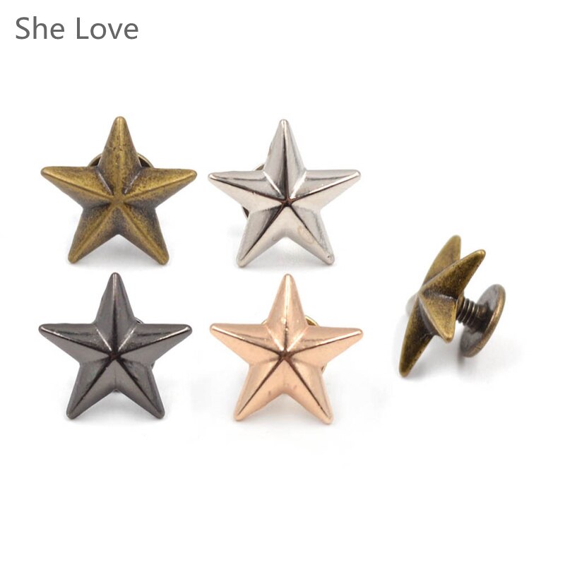 Chzimade 10 Stuks Metalen Ster Pentagram Stud Rivet Spike Punk Schroef Voor Leathercraft Tassen Schoenen Diy Versierd Kledingstuk Decor