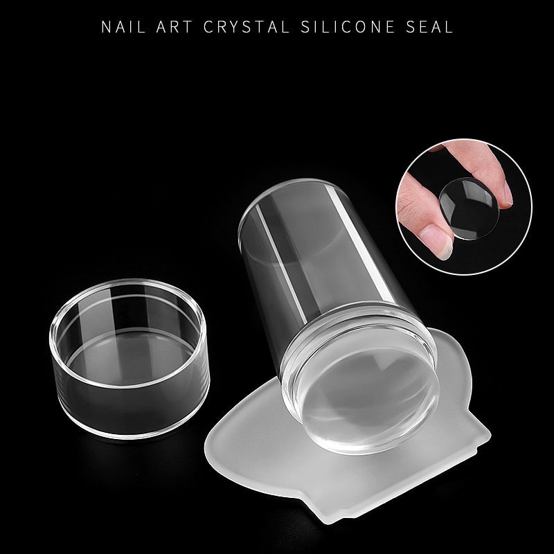 Pure Clear Jelly Siliconen Nail Stempelen Siliconen Nail Art Sjablonen Plaat Schraper Met Cap Art Stamper Schraper Makeup Tools