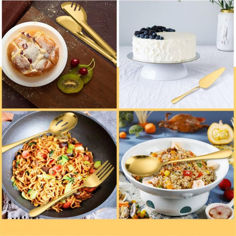 Cutlery Set Stainless Steel Food Tongs Meal Spoon Slotted Spoon Soup Spoon Dessert Fork Shovel Food Tongs Colander