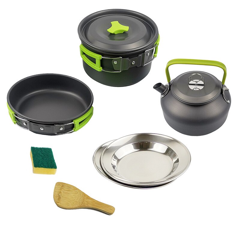 1 Set Outdoor Pots Pans Camping Cookware Picnic Cooking Set Non-stick Tableware With Plate Set Combination