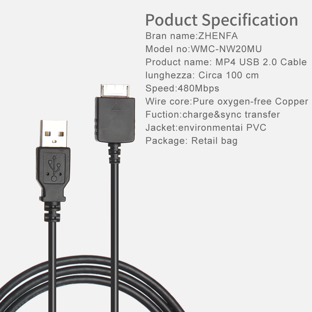 Zhenfa USB Data Sync Charger Kabel Voor Sony MP4 Walkman Speler NWZ-A826 NW-A829 NWZ-A816 NWZ-A818 NWZ-A820 NWZ-S710F Wire Cord