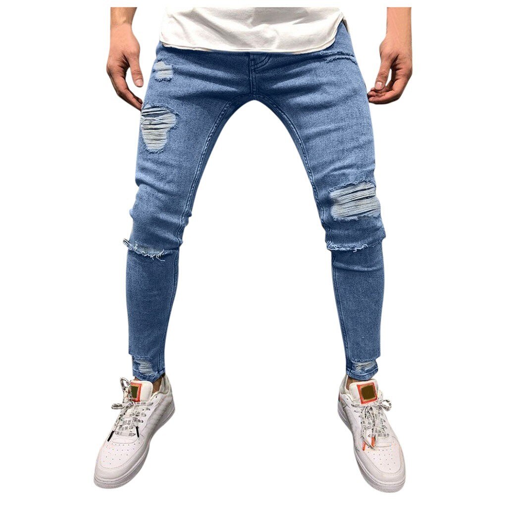 Jeans Mannen Stijlvolle Ripped Jeans Broek Biker Skinny Slim Straight Gerafeld Denim Broek Mode Skinny Jeans Mannen Broek: XXXL