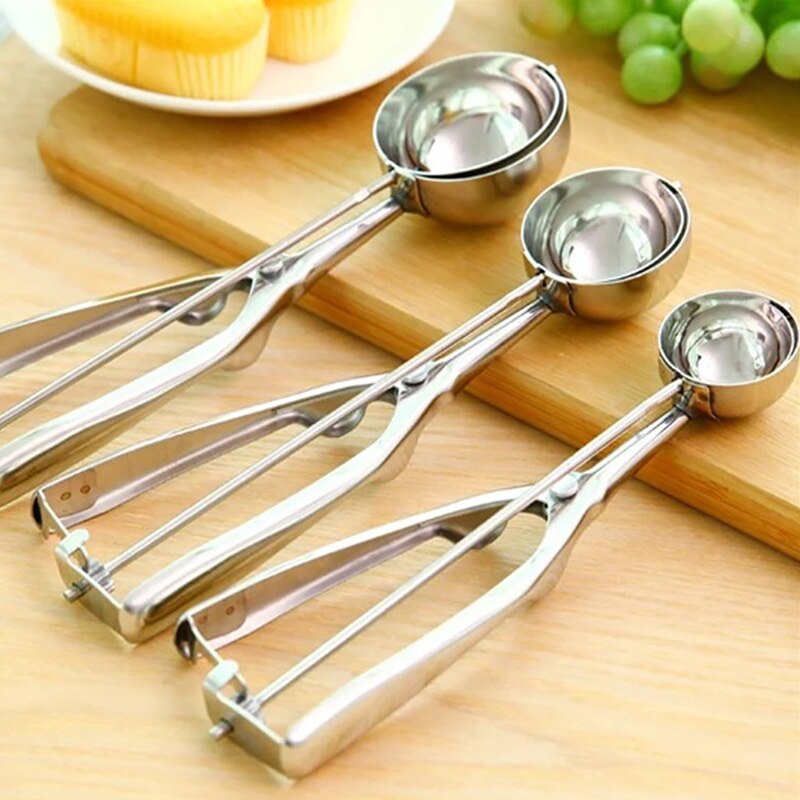 Ice Cream Scoop Stainless Steel Mash Potato Scoop Ice Ball Yogurt Watermelon Non-stick Spoon Kitchen Accessories Tools 3 Size