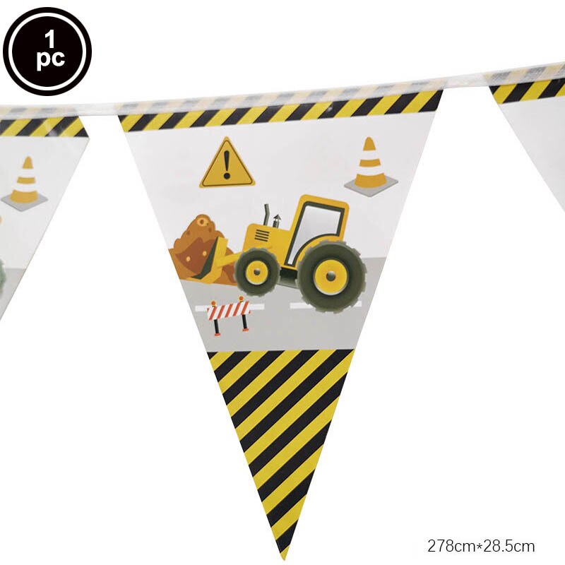 Bouw tractor verjaardagsfeestje servies vrachtwagen ballon voertuig banner tafelkleed servet taart topper bouwfeest decoratie