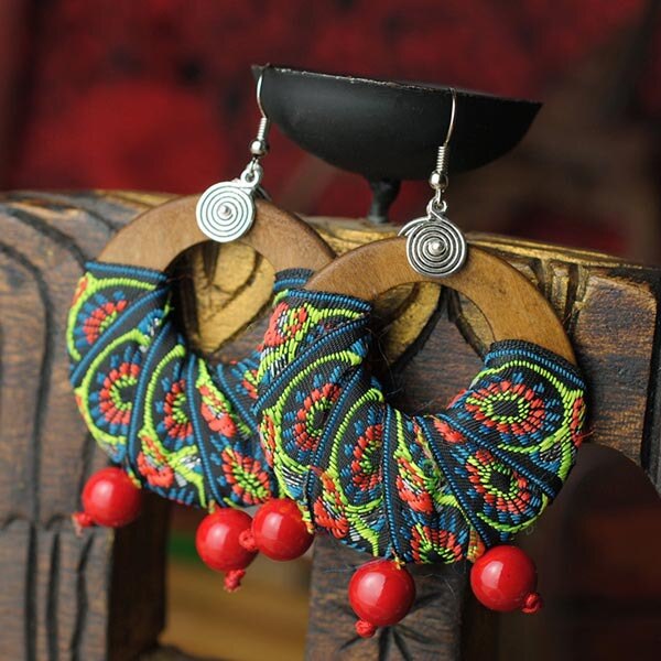 16Design deNew embroidery Ethnic fabric earrings ,Big brand handmade Chinese wind traditional vinatge classical dangle earrings: Embroidery C