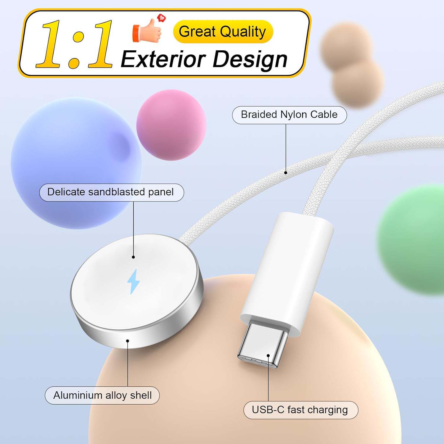 Cable cargador USB C de carga rápida Compatible con Apple Watch Cable de carga de reloj magnético Compatible con Watch Series 10 9 8 7