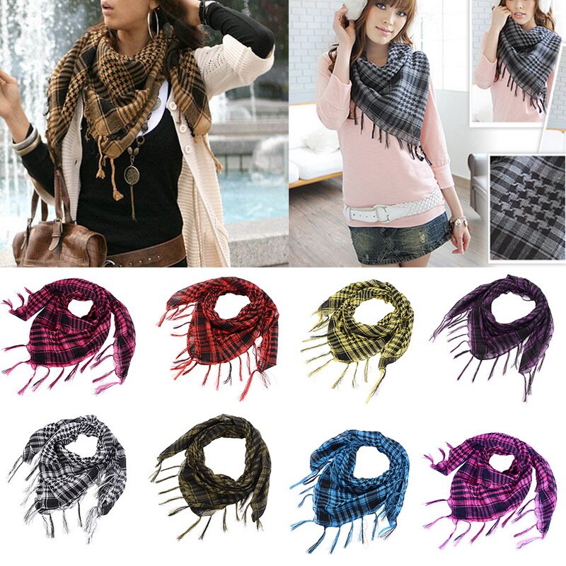 Bufanda de pata de gallo árabe para mujer, gruesa de invierno, suave, cálida, de Cachemira, blanca y negra, larga, con borla,