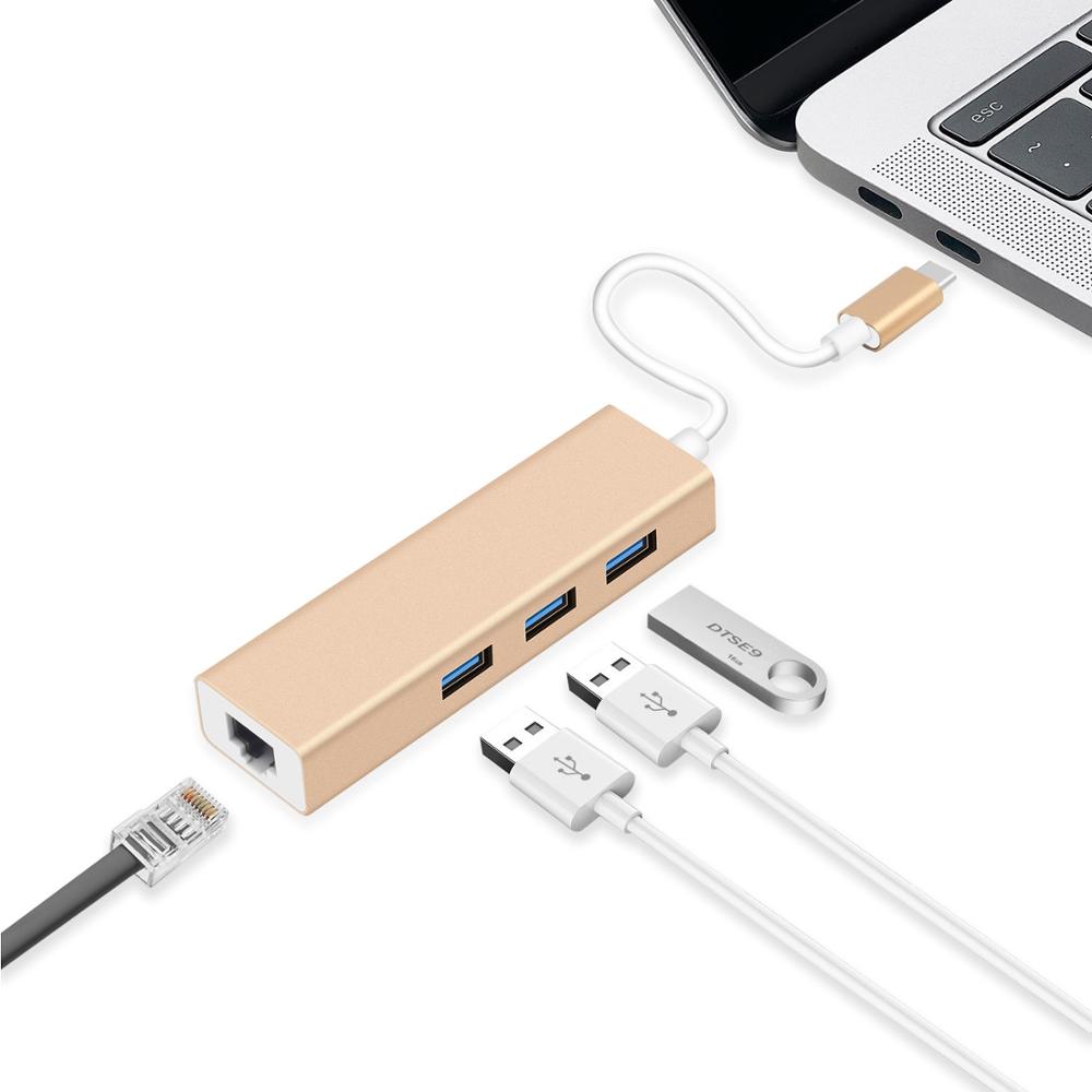 Typ c hub ethernet usb 3.0 2.0 to rj45 hub 10/100/1000m ethernet adapter nätverkskort usb lan för macbook mobiltelefon usb c hub