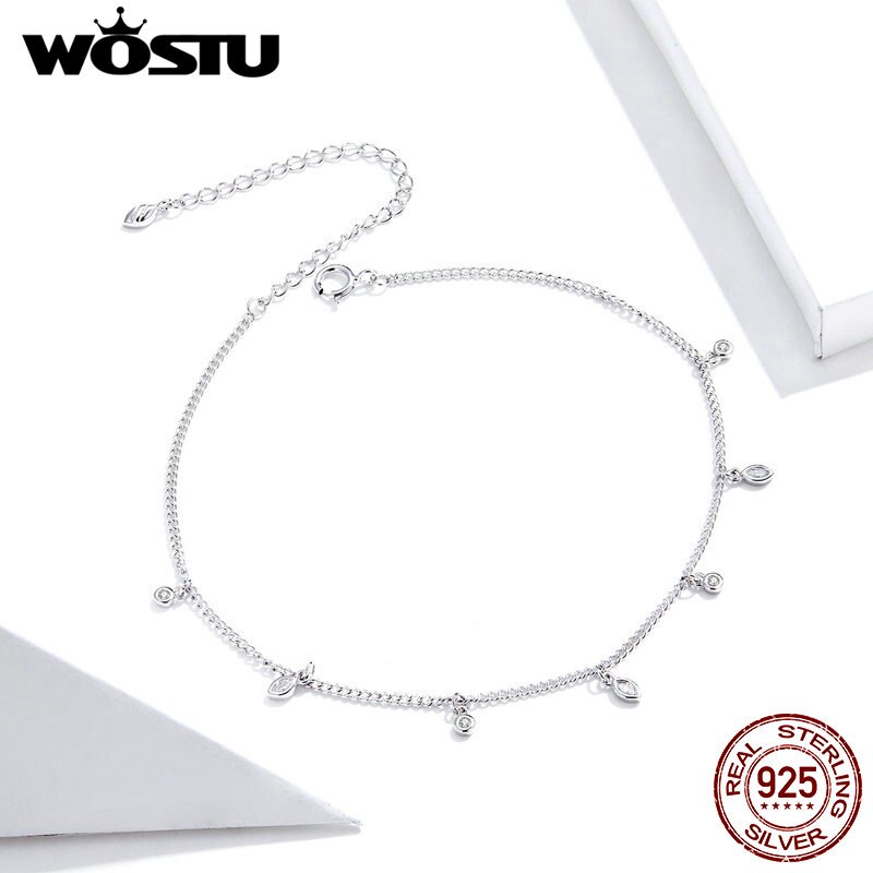 WOSTU Reine Echte 925 Sterling Silber Perlen Bordstein Kette Fußkettchen Für Frauen Mädchen Freund Fuß Schmuck Bein Armbinde Barfuß Tobillera