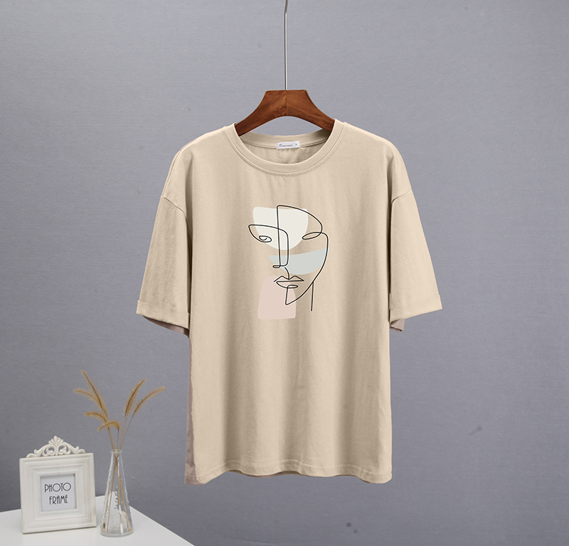 Hirsionsan abstrakt print t-shirt til kvinder sommer oversized 100%  bomuld t-shirts afslappet løs æstetisk t-shirt o-hals toppe: Xxl / Guld