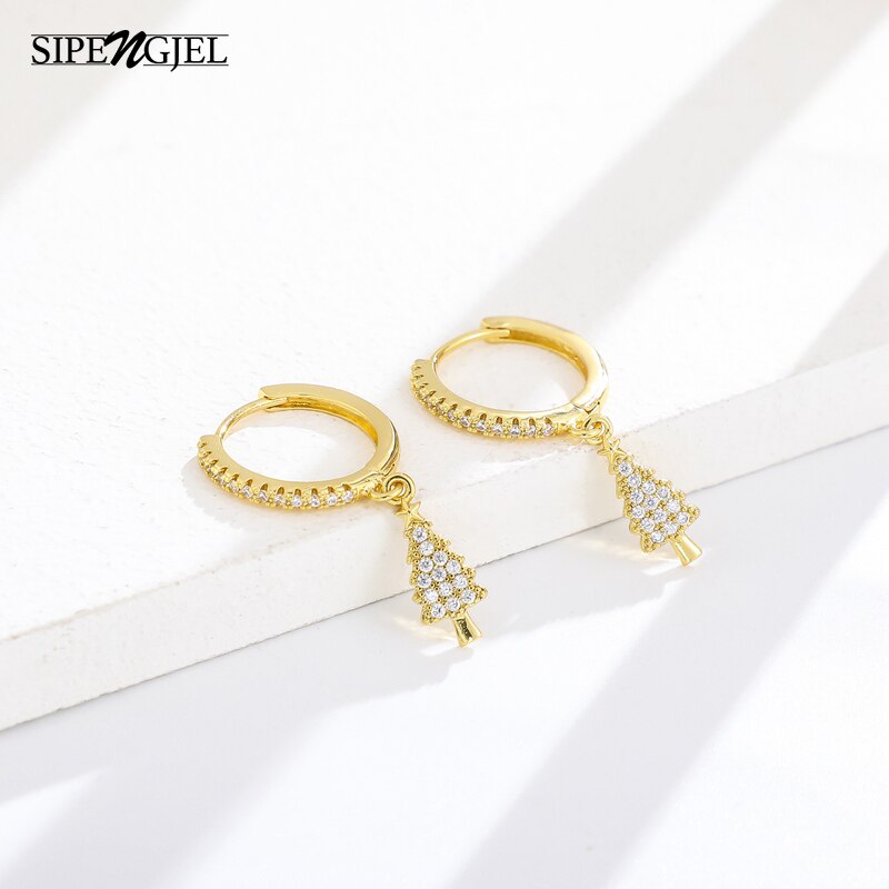 Cubic Zircon Christmas Tree Hoop Earrings For Women Christmas Jewelry Cute Accessories: GOLD