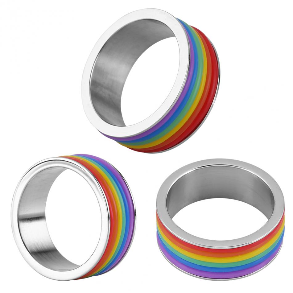 8 maten Regenboog Ring Gay Pride Sieraden Kleurrijke Mannen Vrouwen Rvs Homoseksueel Paar Ringen Sieraden Wedding Band Full Size