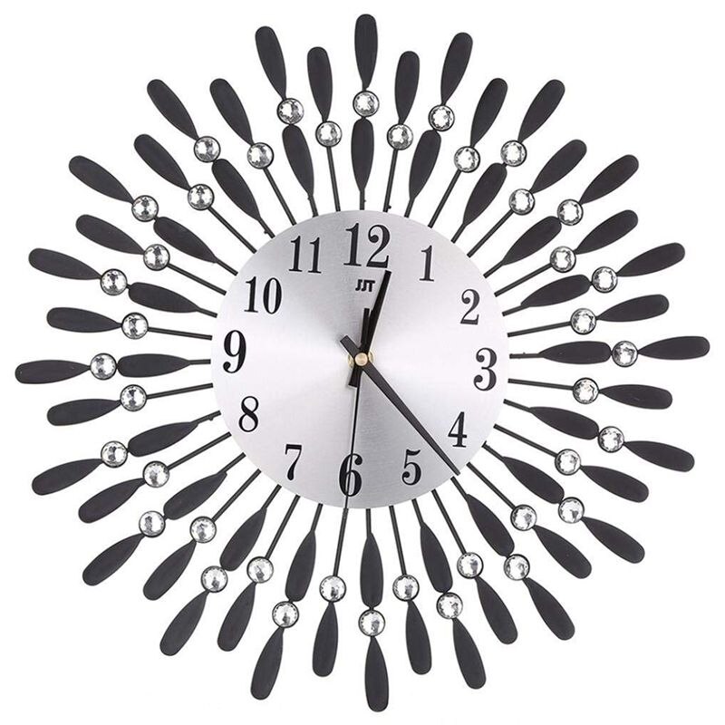 3D Große Wanduhr Glänzenden Strass Sonne Stil Moderne Wohnzimmer Dekor 15 zoll: Schwarz