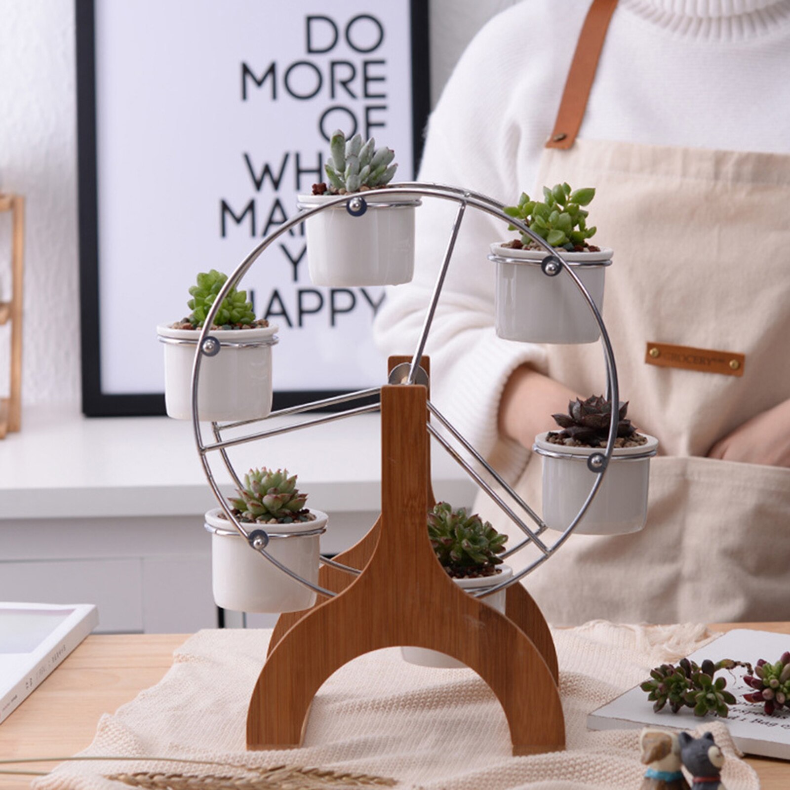 Soporte de plantas, Noria nórdica moderna, combinación de macetas suculentas, suministros de jardinería, jarrón de cerámica