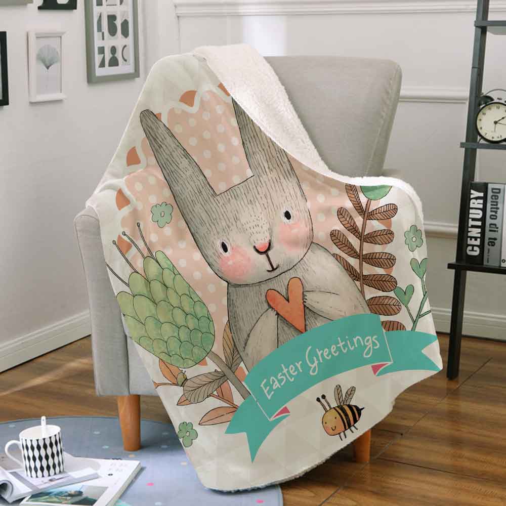 Miracille Sherpa polaire lapin impression couverture Super doux décoratif jeter des couvertures sur canapé-lit chambre d'enfants couvre-lit: 005 / 150X200CM