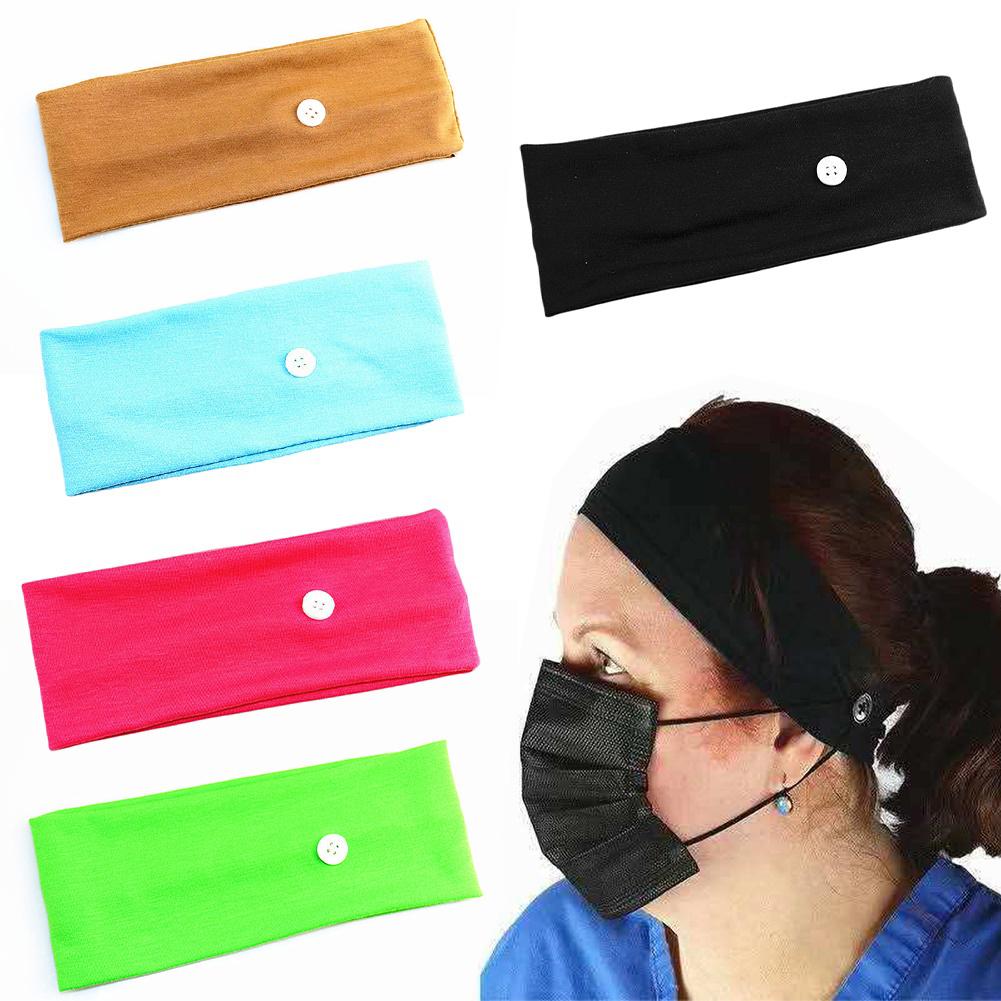 1Pc Unisex Effen Kleur Sport Elastische Knop Haarband Ademend Yoga Gym Masker Met Anti-Leash Hoofdband Zweetband