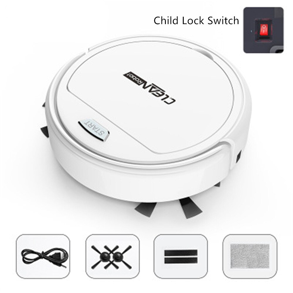 Intelligent Vacuum Cleaner Automatic Sweeping Robot with Child Lock Switch Household Smart Sweeper USB Mop Cleaning Machine: White USB