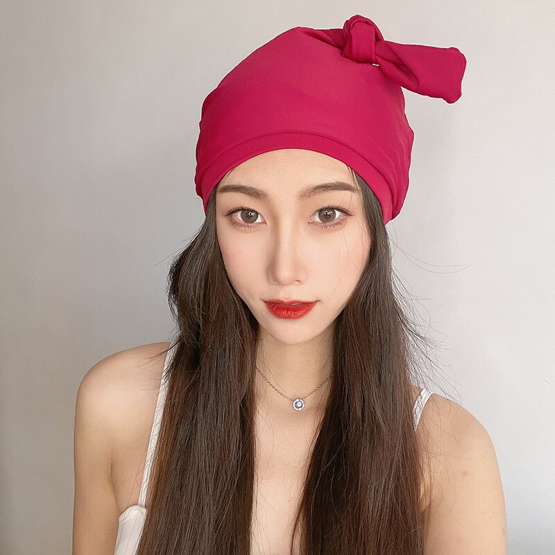 2022 New Hot Summer Women czepek Little Devil Solid Color Pool Protect długie włosy uszy czepek kąpielowy: 8