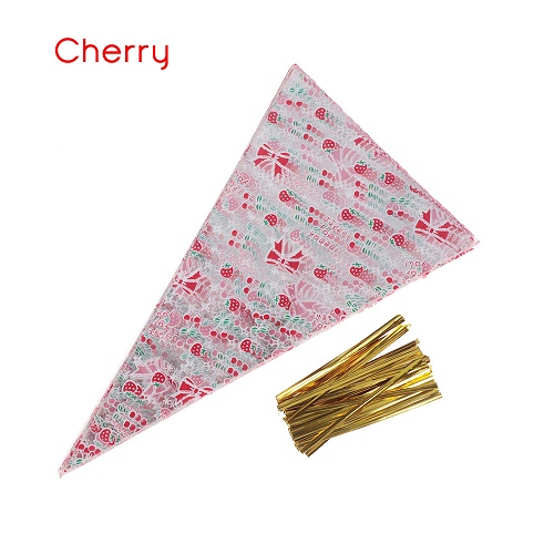 50PCS/pack Cone Bag Cellophane Package Twist Ties Clear Candy Popcorn Baking Wrapping Supplies Party Supplies: cherry