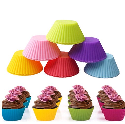 12 stuks Ronde Vorm Muffin Cupcake Mold Kleurrijke Siliconen Vormpjes Cake Cupcake Liner Bakvorm Bakken Gerechten Pan Vorm