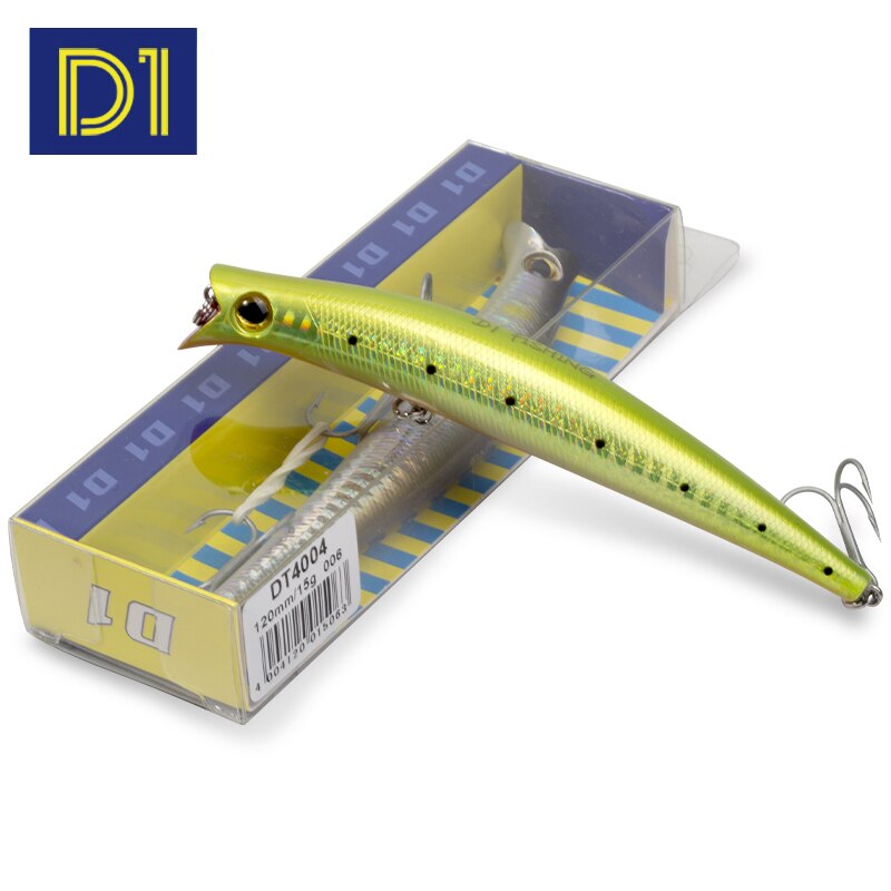 Señuelos de pesca D1 KOMOMO II Minnow, anzuelos duros artificiales flotantes de 120mm/15g, Wobblers de agua salada para pesca de lubina, aparejos de pesca