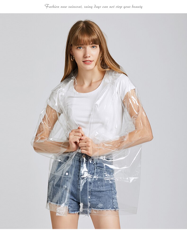 Women Clear Raincoat EVA Waterproof Rain Jacket Coat with Detachable Hood