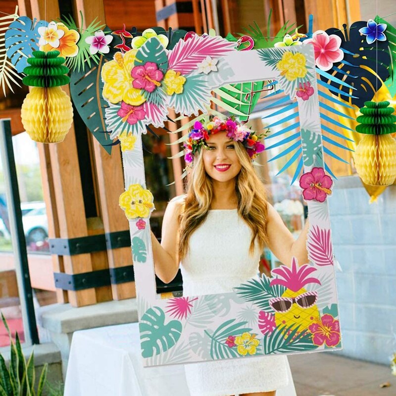 2 in 1 luau fotoboks rekvisitter ramme festartikler - hawaiisk tropisk tiki bursdag baby shower brude dusj bryllup dekorasjon
