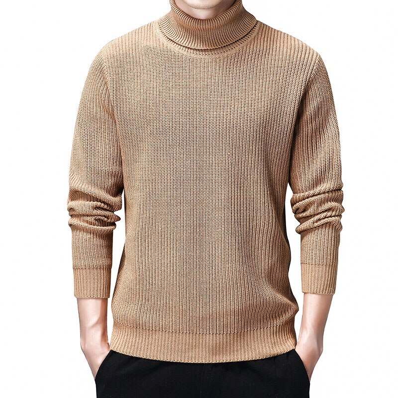 Turtleneck tröja herr casual bomullströja herr höst slim fit långärmade herrtröjor stickade pull homme oversize kläder: Kaki / Xxxl