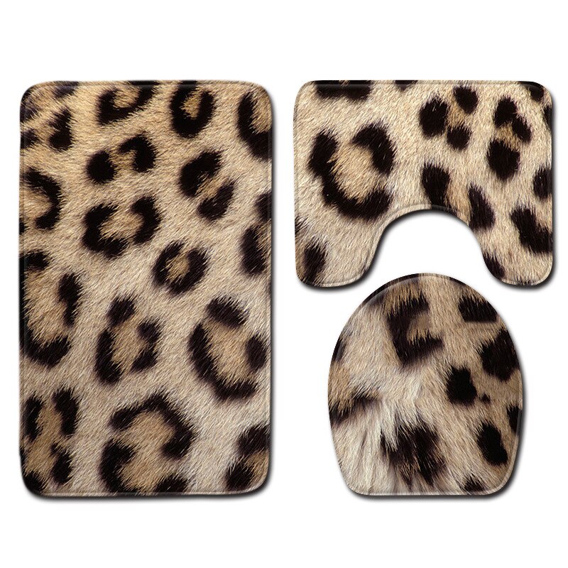 Dyreprint leopardprint tigermønster toilettæppe tredelt badeværelse skridsikkert måttebetræk brusetæpper badeværelsesmåttesæt: C1227-55 / 50 x 80cm