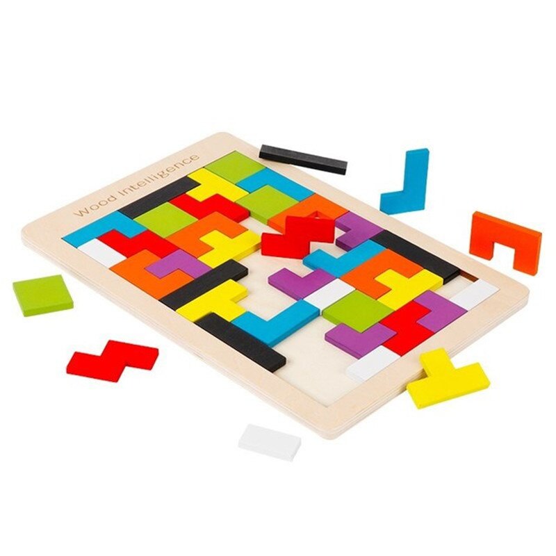 3D Puzzle Wooden Tangram Jigsaw Brain Tetris Game Puzzle Bloacks Preschool Children Play Training Educational Toys