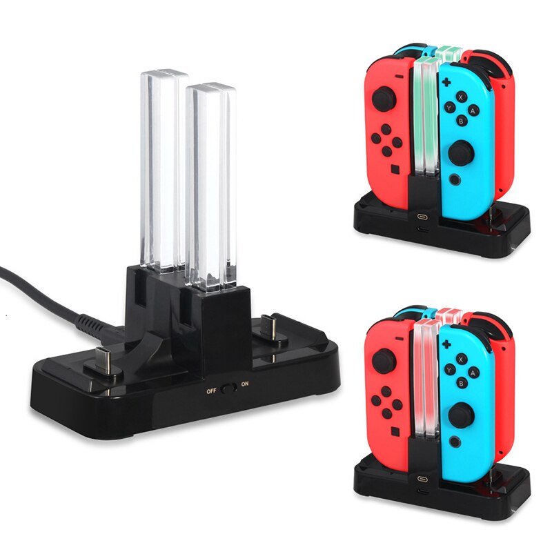 6 in 1 usb-oplaadstation voor nintendo switch met led-indicatie,  to 2 pro-controller-opladers,  or 4 joy-con-opladers