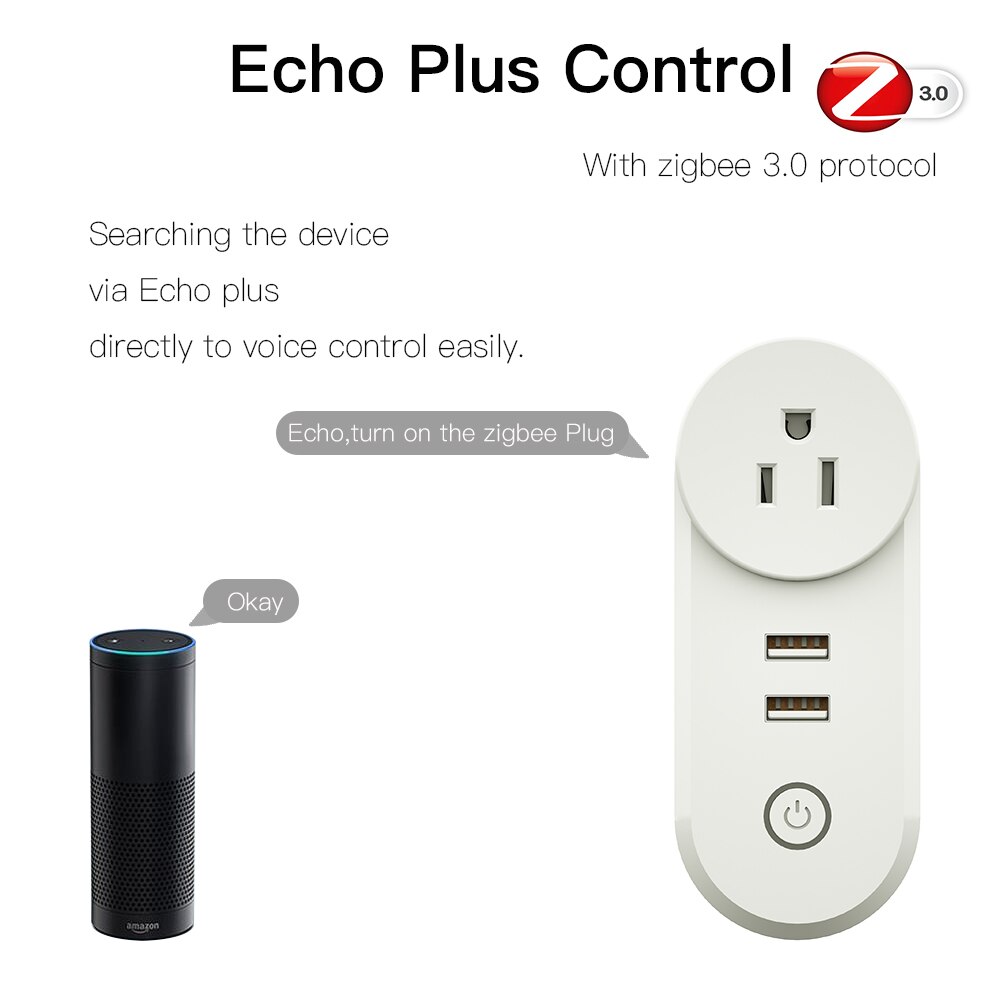 Zigbee 3.0 älykäs pistorasia 2 usb-liitännällä kauko-ääniohjaus toimii smartthings echo plus ja useimmat zigbee hub kanssa