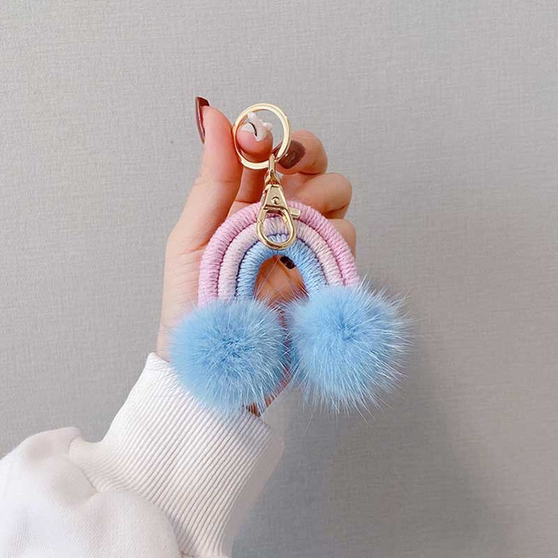 Gewebte regenbogen-schlüsselanhänger für damen, boho-stil, handgefertigter schlüsselhalter, schlüsselring, makramee-taschenanhänger, Auto-anhänger-schmuck: Blau